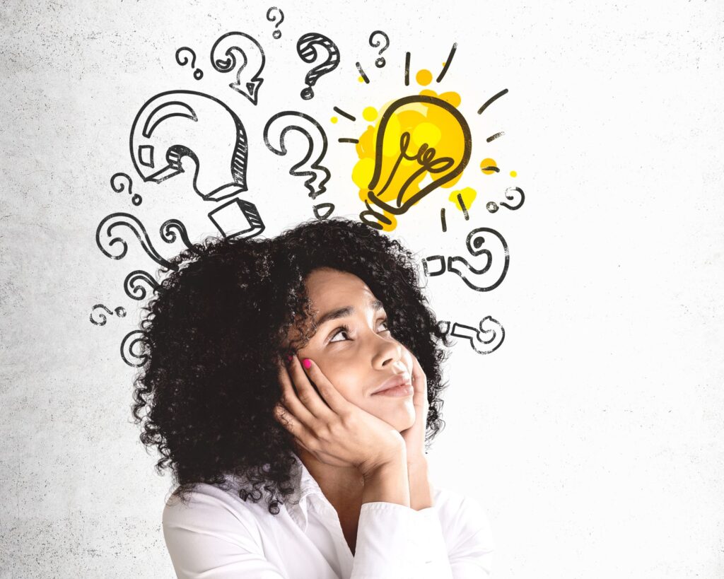 Woman thinking of a good idea generating a business idea