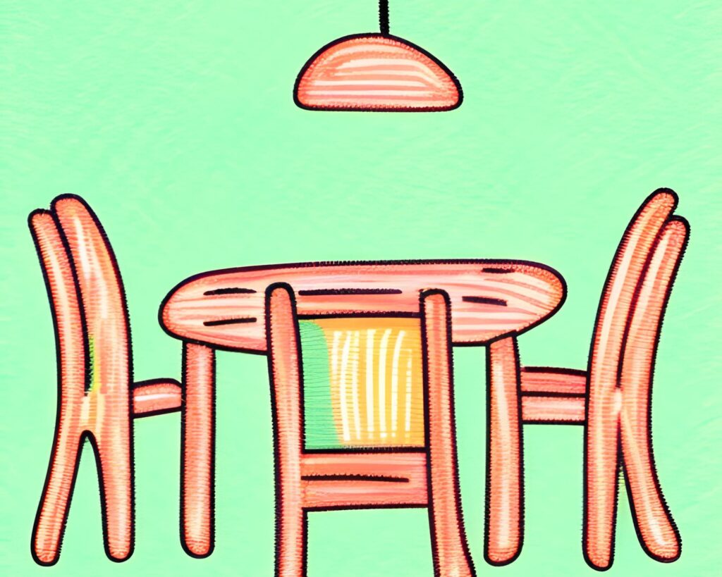 drawing of a wooden table and chairs