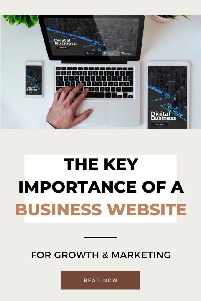 Picture of a business website. Text says: The Key Importance of a Business Website for Growth & marketing